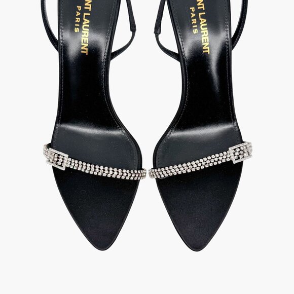 Saint Laurent Rendez Vous 75 Black Crystal Slingback Sandals Heels Size 37 US 7 - Picture 5 of 15